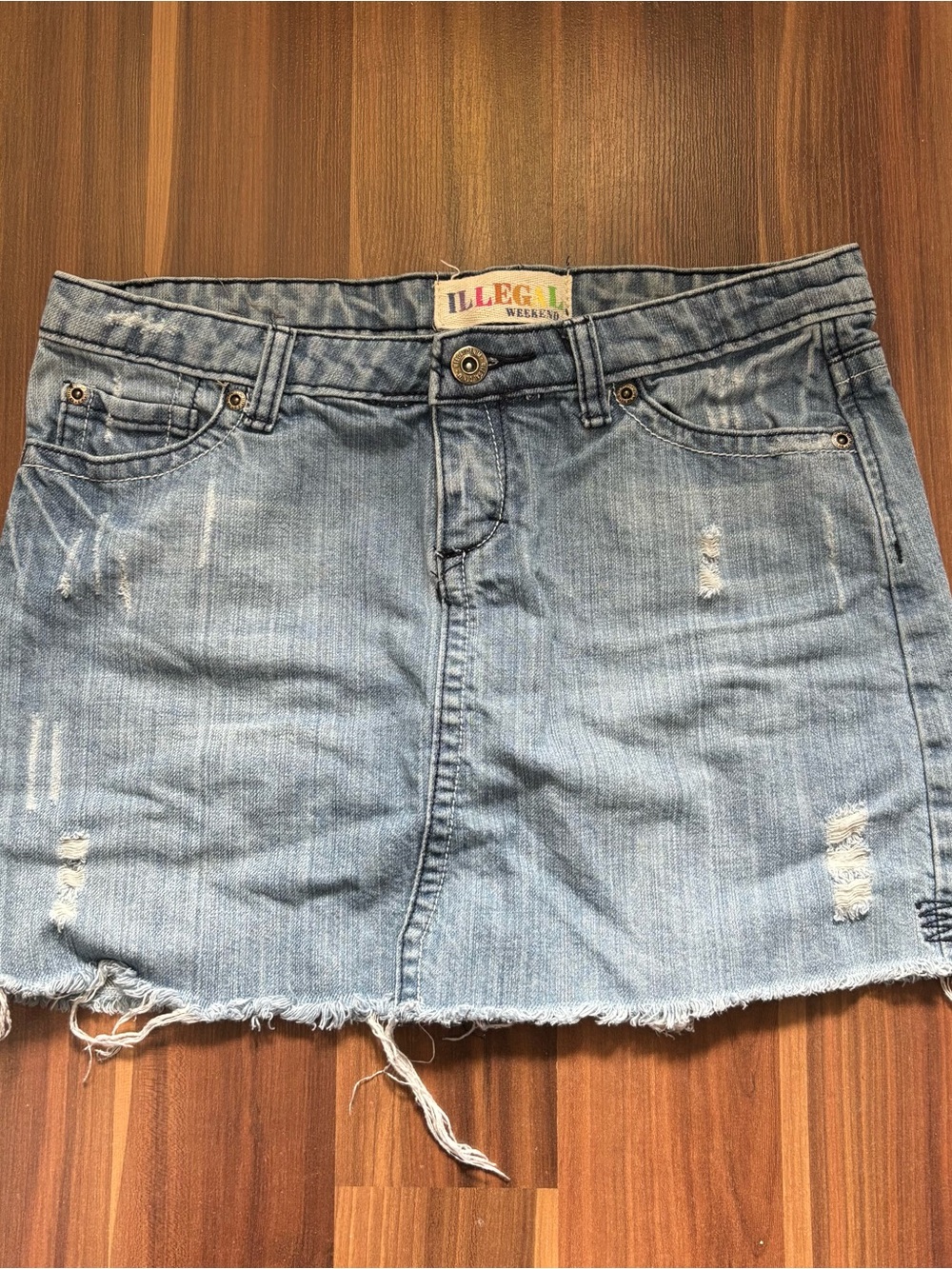 Light Blue Distressed Denim Mini Skirt